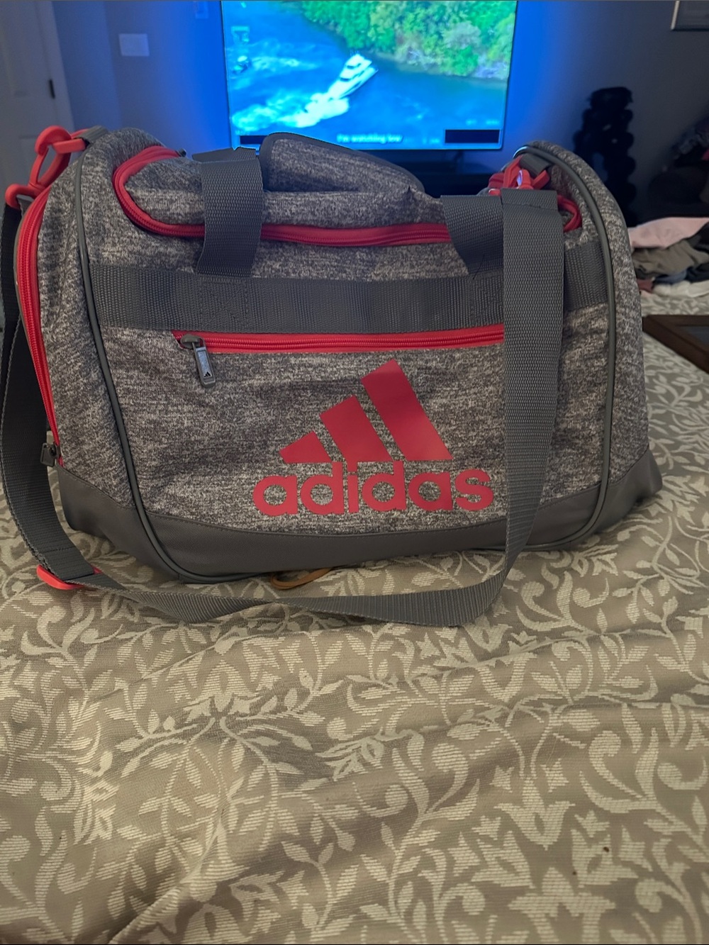 adidas Light Gray Duffel with Hot Pink Accents